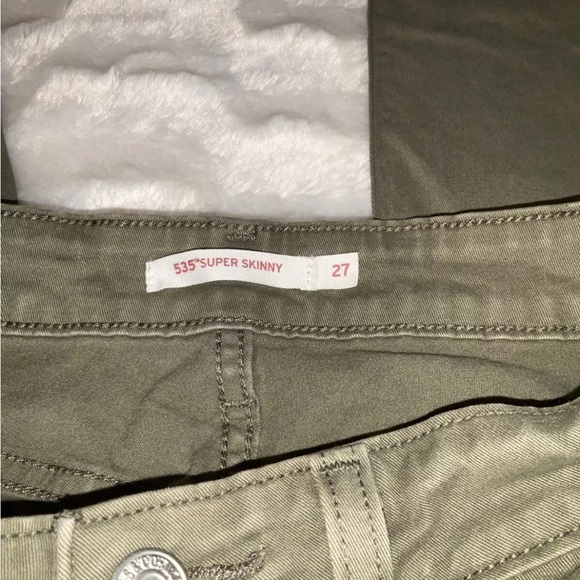 Levis Womens 535 Super Skinny Jeans Olive Distressed Stretch Low Rise Size 27 - Picture 3 of 11